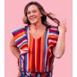 Preview: RESTSTÜCK 1,00m !!! - Feine Baumwolle Popeline - Summer Stripe - bordeaux - Nerida Hansen