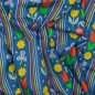 Preview: Baumwoll Popeline - Flower and Stripe - blau/gelb/orangerot - by Karina + Kind