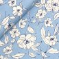 Preview: Viskose Leinen - White Flowers - light blue