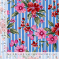 Preview: RESTSTÜCK 1,60m !!! - Baumwoll Stretch - Stripe and Flowers - hellblau/ecru/pink