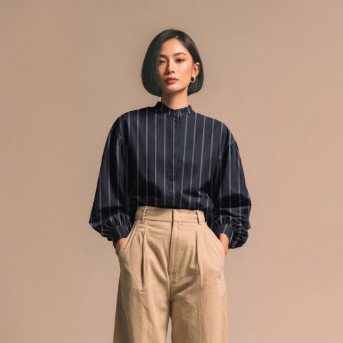 Baumwoll Denim - Small Stripes - dark blue