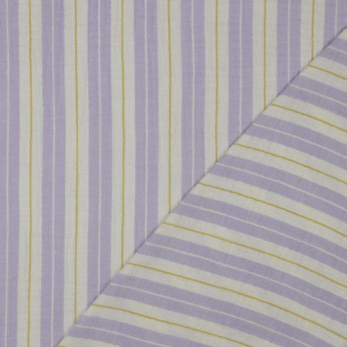 Preview: Musselin - Tarian Streifen - ecru/flieder/senf