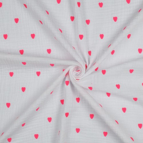 Musselin - Cuore - bestickt - white/neon pink