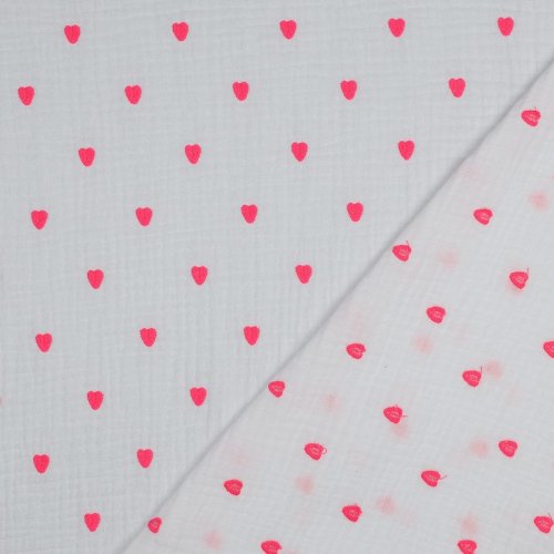 Preview: Musselin - Cuore - bestickt - white/neon pink