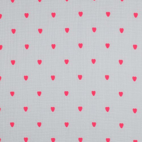 Musselin - Cuore - bestickt - white/neon pink