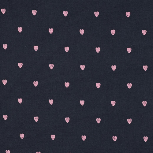 Preview: Musselin - Cuore - bestickt - navy/rose