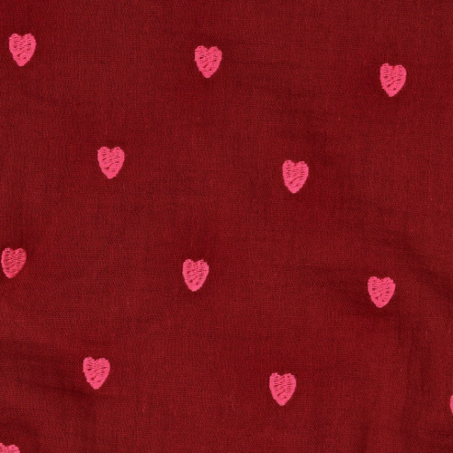 Preview: Musselin - Cuore - bestickt - dunkelrot/pink