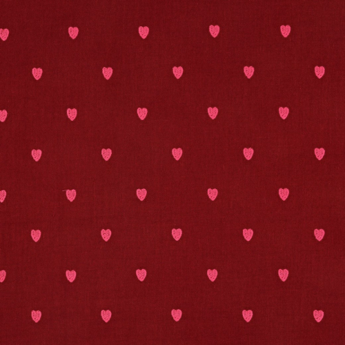 Preview: Musselin - Cuore - bestickt - dunkelrot/pink