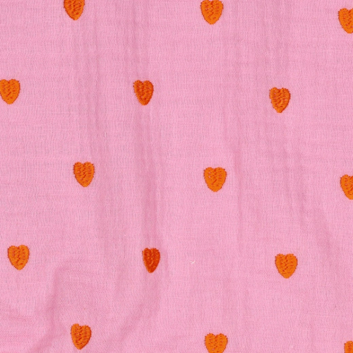 Preview: Musselin - Cuore - bestickt - rosa/orange