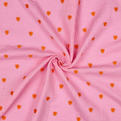 Musselin - Cuore - bestickt - rosa/orange
