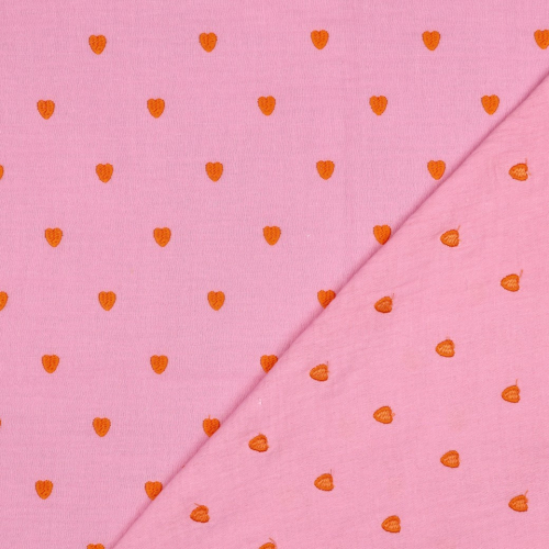 Preview: Musselin - Cuore - bestickt - rosa/orange