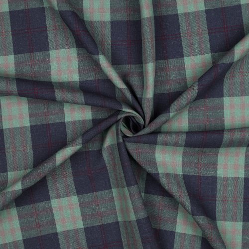 Viskose Leinen - Oscar Check - mint/blaulila