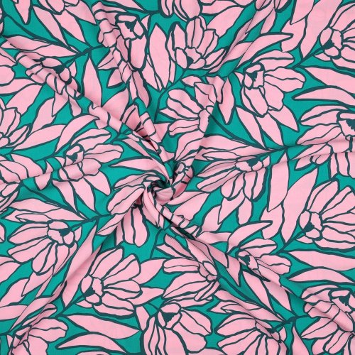 Viskose mit LENZING™ ECOVERO™ Fasern - Inked Bouquet - green pink - Nerida Hansen