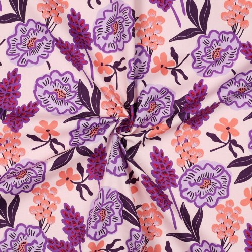 RESTSTÜCK 1m !!! - Feine Baumwoll Popeline - Fresh Flowers - nude lilac - Nerida Hansen