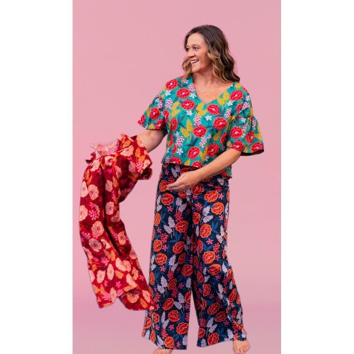 RESTSTÜCK 1,40m !!! - Feine Baumwoll Popeline - Fresh Flowers - navy redorange - Nerida Hansen