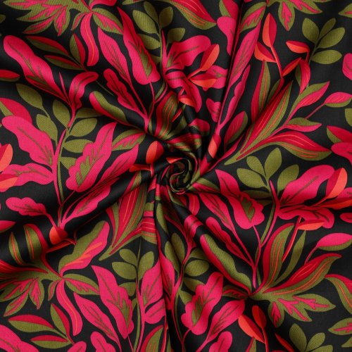 Baumwoll Satin - Lush Leaves - jet black - Nerida Hansen