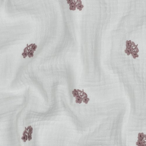 Preview: Musselin - Leane Blumen - bestickt - weiß