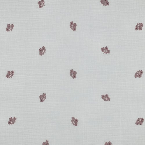 Preview: Musselin - Leane Blumen - bestickt - weiß