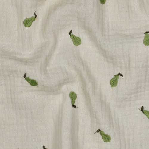 Musselin - Birnen - bestickt - grün/natur