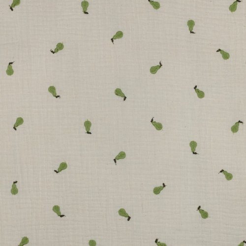 Musselin - Birnen - bestickt - grün/natur