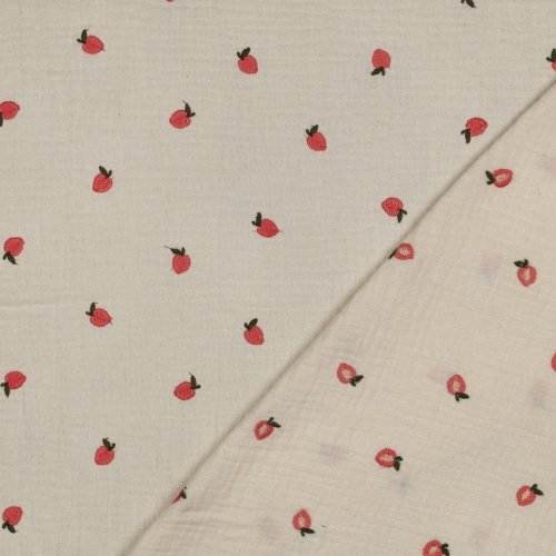 Preview: Musselin - Pfirsich - bestickt - koralle/natur