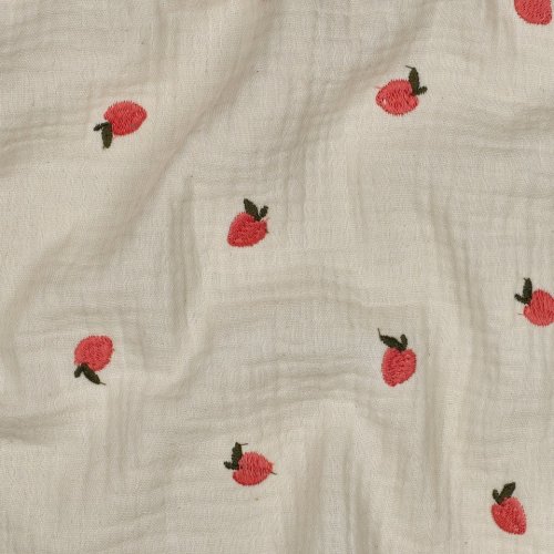 Musselin - Pfirsich - bestickt - koralle/natur