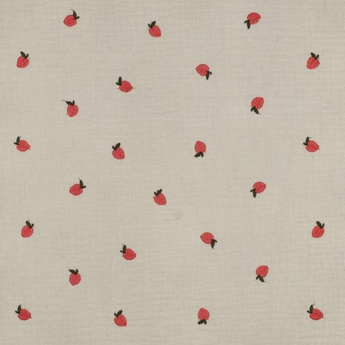 Musselin - Pfirsich - bestickt - koralle/natur