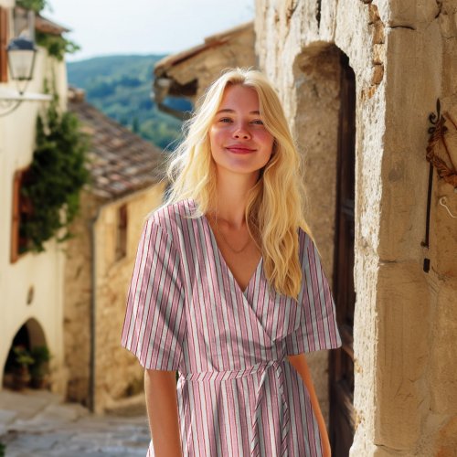 Preview: Musselin - Lucinda Streifen - rosa/weiß/rot