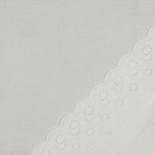 Preview: Musselin - Lumira - Stickerei Bordüre - weiß