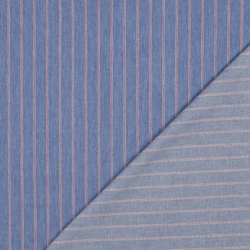 Preview: Baumwoll Denim - Small Stripes - light blue