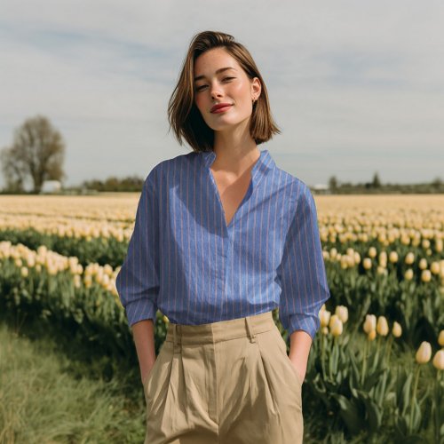 Preview: Baumwoll Denim - Small Stripes - light blue