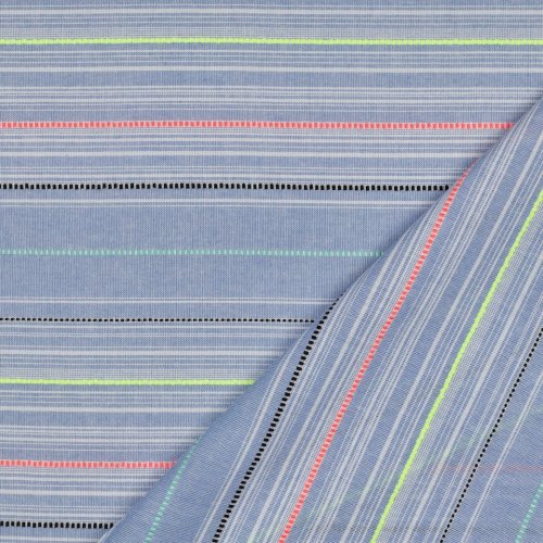 Preview: Baumwollgemisch - Valida Streifen - denim/neon
