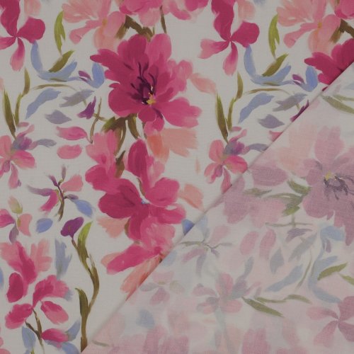 Preview: Viskose mit LENZING™ ECOVERO™ Fasern - Petalia Flowers - ecru/fuchsia