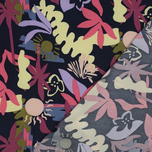 Preview: Viskose mit LENZING™ ECOVERO™ Fasern - Bloomfield - navy/mauve/gelb