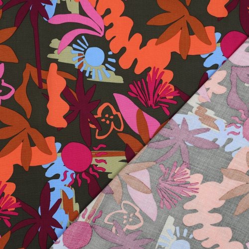 Preview: Viskose mit LENZING™ ECOVERO™ Fasern - Bloomfield - khaki/fuchsia/orange