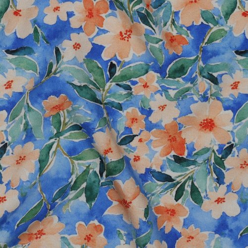Viskose - Nila Flowers - blue/orange