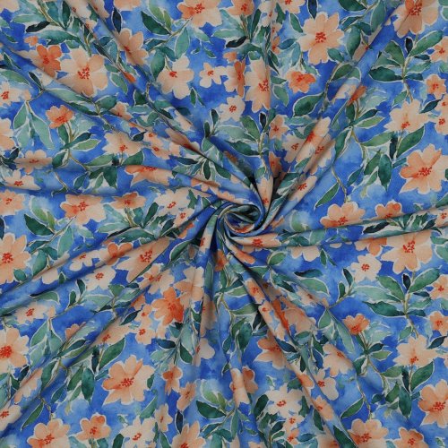 Preview: Viskose - Nila Flowers - blue/orange