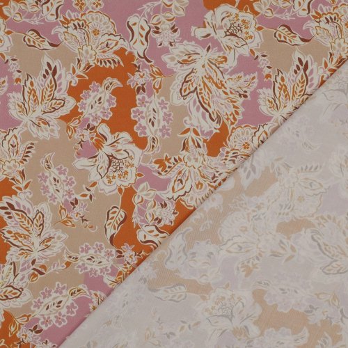 Preview: Viskosesatin - Ranya Flowers - sand/rosa/orange