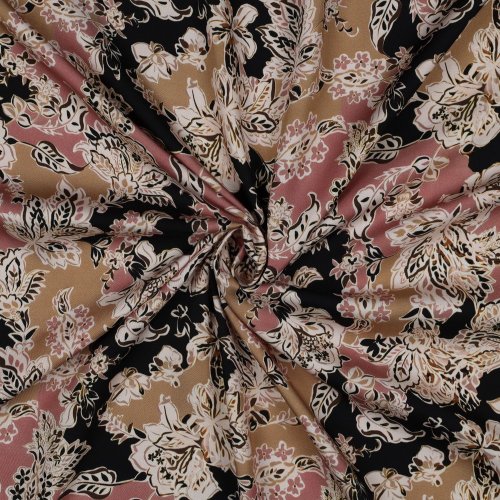 Preview: Viskosesatin - Ranya Flowers - beige/altrosa/schwarz