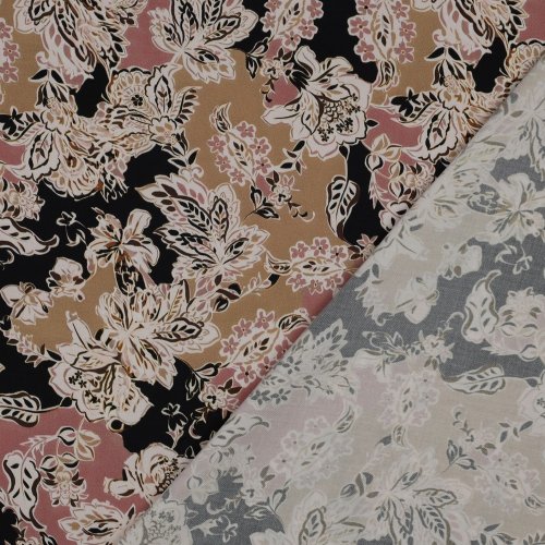 Preview: Viskosesatin - Ranya Flowers - beige/altrosa/schwarz