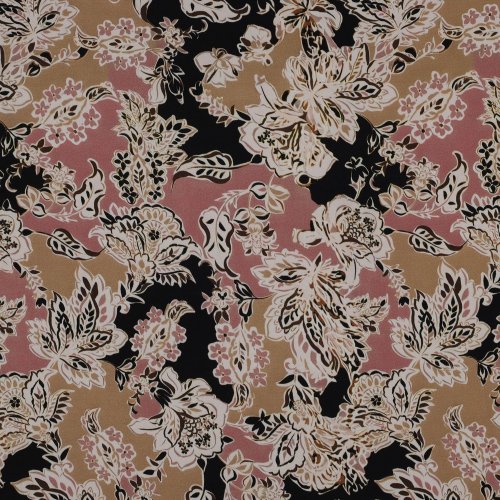 Viskosesatin - Ranya Flowers - beige/altrosa/schwarz