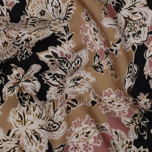 Viskosesatin - Ranya Flowers - beige/altrosa/schwarz