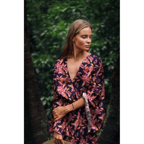 Preview: Viskosestretch - Maison Fleur - navy/rost/rosa