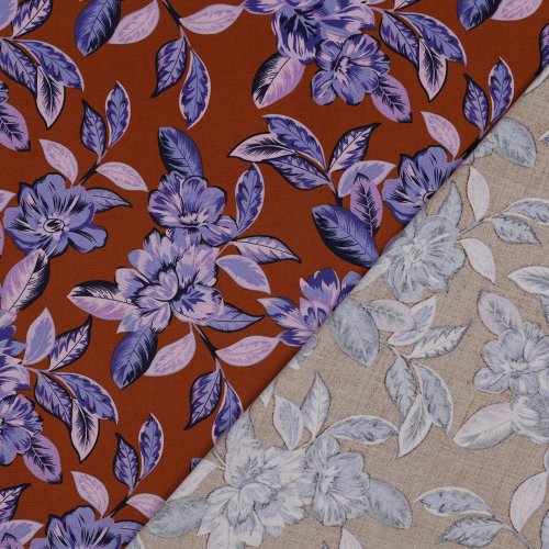 Preview: Viskosestretch - Maison Fleur - rost/blau/flieder