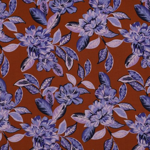 Preview: RESTSTÜCK 1,90m !!! - Viskosestretch - Maison Fleur - rost/blau/flieder