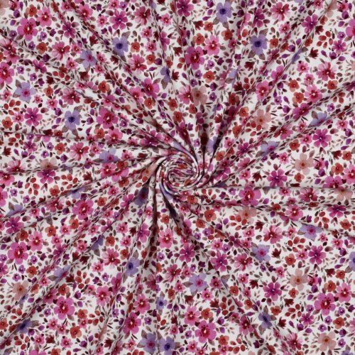 Preview: Jersey - Big Fiora Flowers - lila/fuchsia/rost/ecru