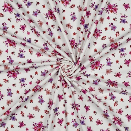 Preview: Jersey - Small Valeria Flowers - lila/fuchsia/rost/ecru