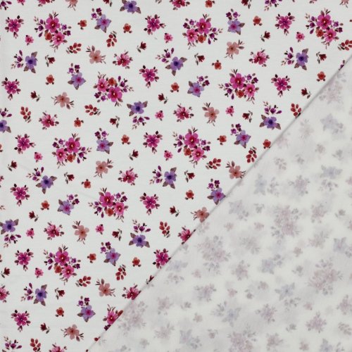 Preview: Jersey - Small Valeria Flowers - lila/fuchsia/rost/ecru