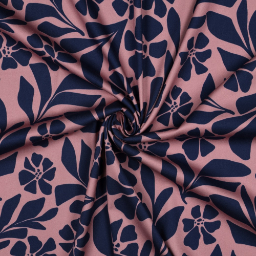 Viskosestretch - Melvina Flowers - rosa/denim