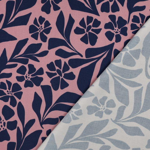 Preview: Viskosestretch - Melvina Flowers - rosa/denim